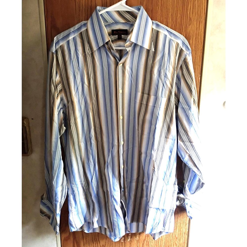 Vintage Ben Sherman Cotton Striped Button Down Shirt Mens 15.5 Mod Ivy Jacquard